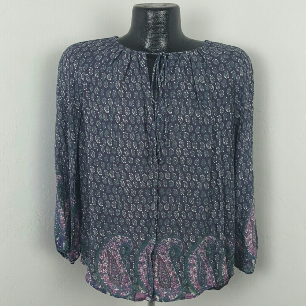 Lucky Brand top tunic long sleeve floral boho women size M